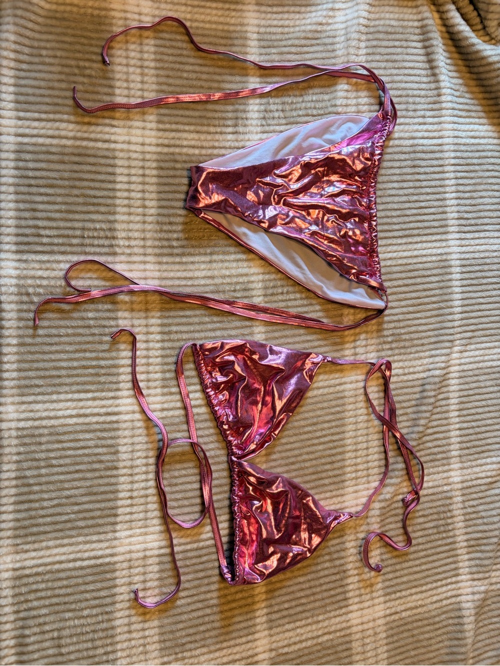 Shimmer Tie-String Bikini Set - Metallic Pink